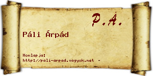 Páli Árpád névjegykártya